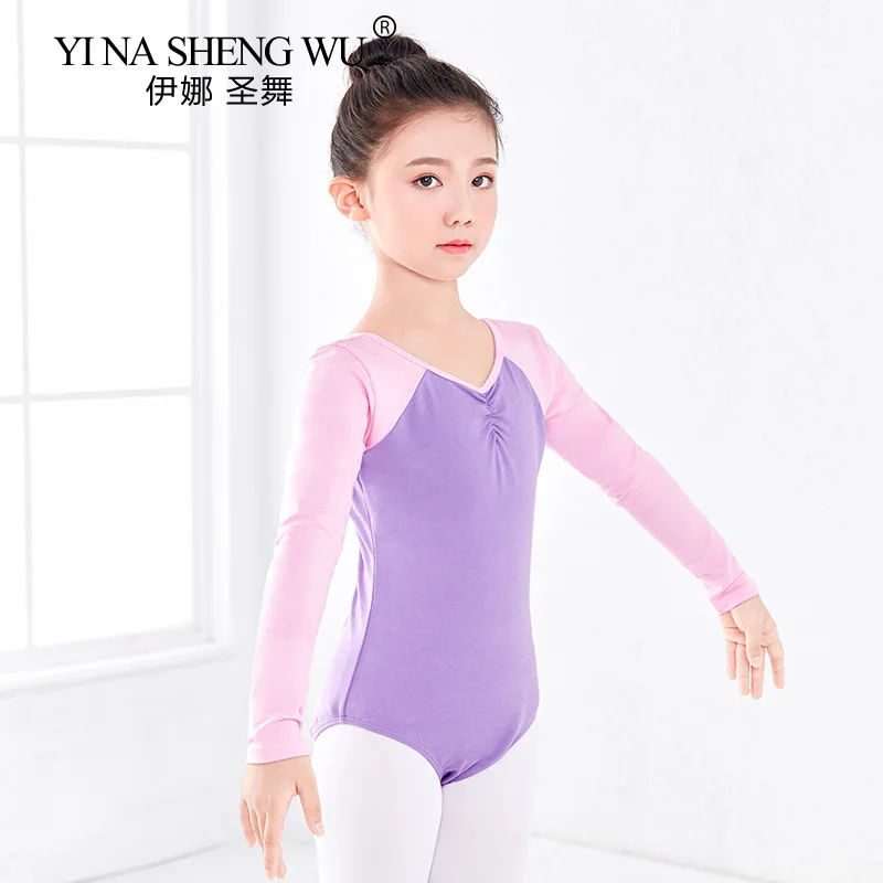 Bé Gái Ba Lê Leotard Dancewear Cotton Tay Dài Váy Múa Trẻ Em Ba Lê Khâu Bodysuit Thể Dục Dụng Cụ Ballerina Quần Áo