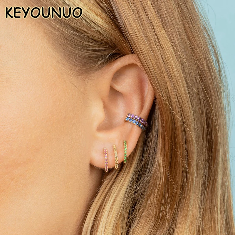 KEYOUNUO Gold Filled Hoop Earrings For Women Round Red Zircon Piercing Colorful CZ Earrings Fashion Party Jewelry Wholesale