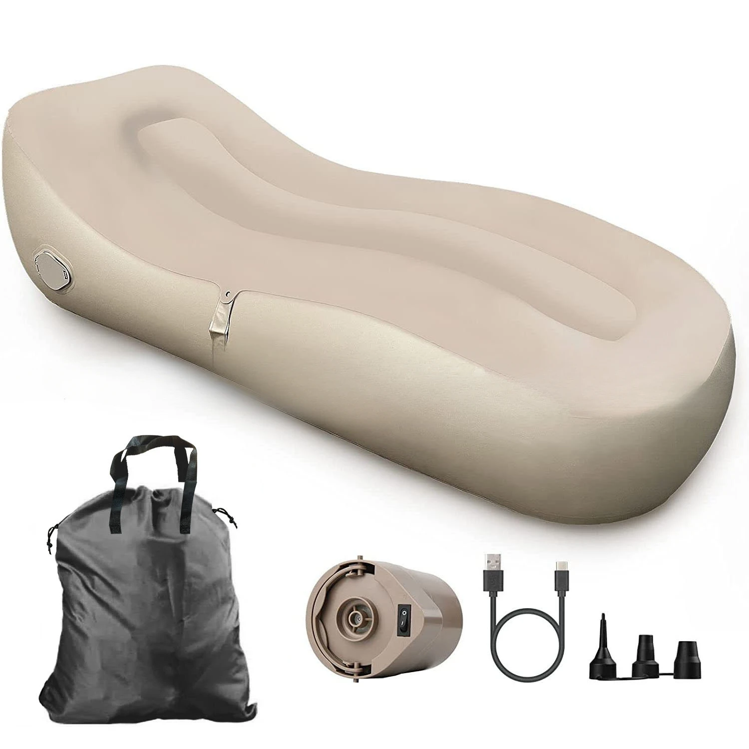 أريكة قابلة للنفخ تلقائيًا، سرير أريكة مرتبة هوائية مع مضخة هواء مدمجة قابلة لإعادة الشحن