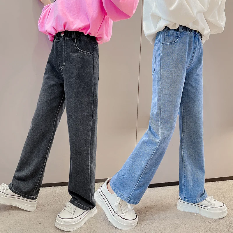 Spring Autumn Teenager Girls Denim Pants Children Trousers New Fashion Solid Color Girls Jeans 5 6 8 10 12 14 Years Kids Clothes