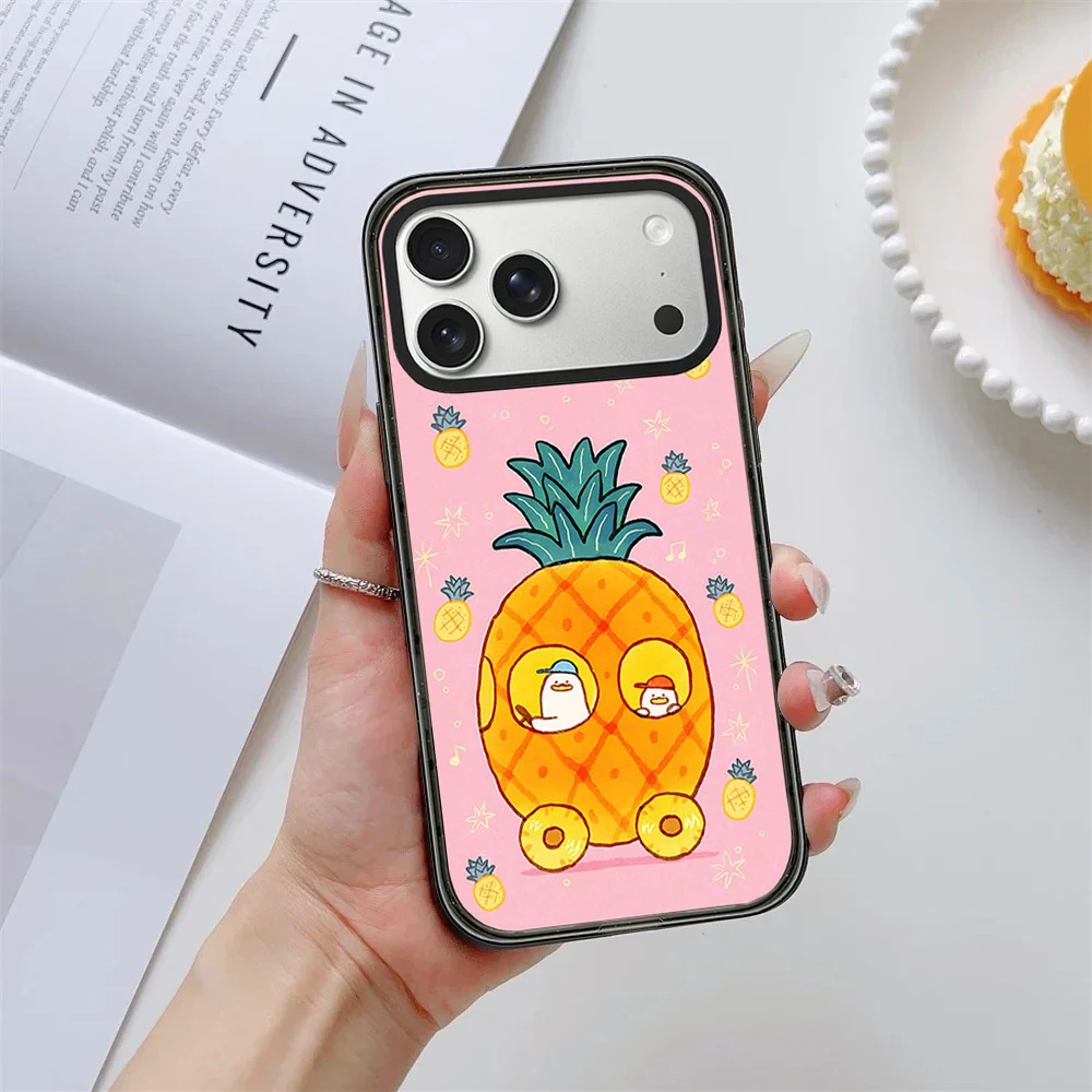 Cartoon Pineapple House Impact Black Border Magnetic Phone Case Cover for IPhone 14 15 16 17 18 Pro Max Case