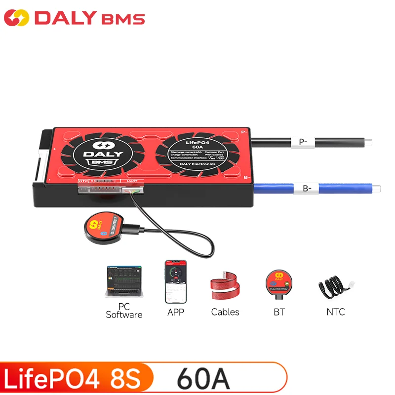 daly-スマートbms-lifepo4-8s-48v-60a-app-bluetooth-bms-uartポート付き-pcbバッテリー保護基板-リチウムバッテリーパック