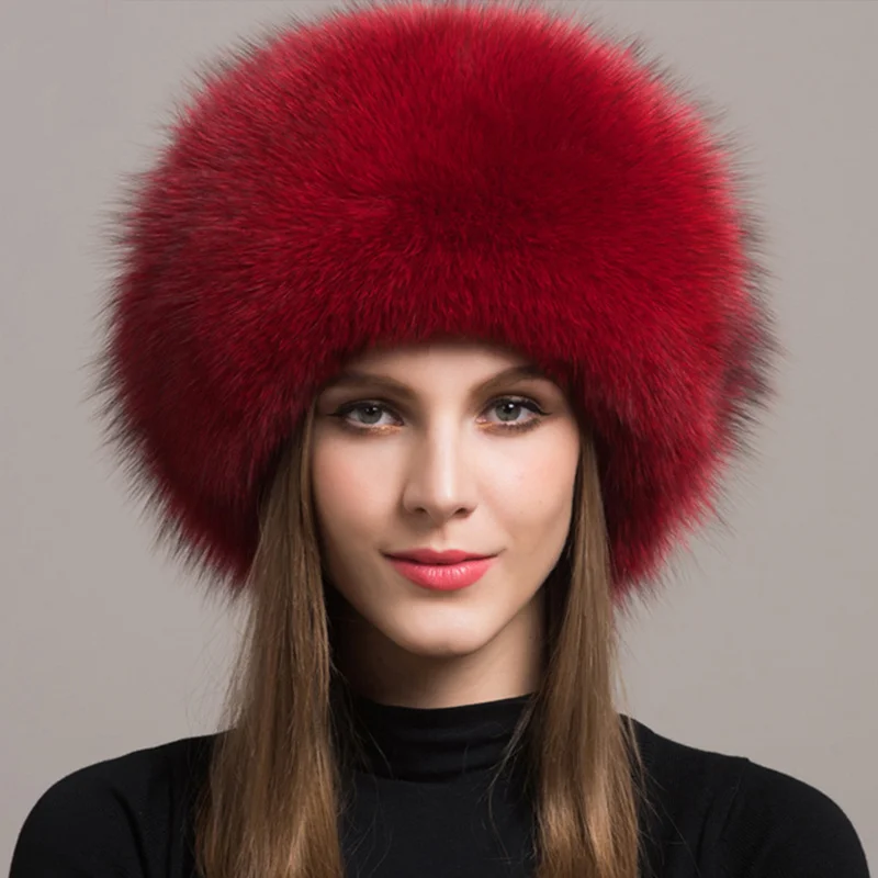 Hot Sale 100% Natural Fox Fur Hat Women Cap Thick Fur Cap Winter Warm Hat Female Fashion For Women Hat With Earmuffs Hat