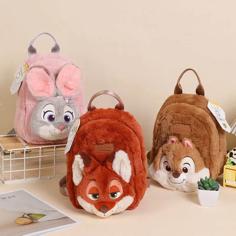 

Disney Zootopia Judy Nick Mickey Mouse Chip 'n' Dale Fluffy Plush Backpack Series Cute Mini Bag For Kids