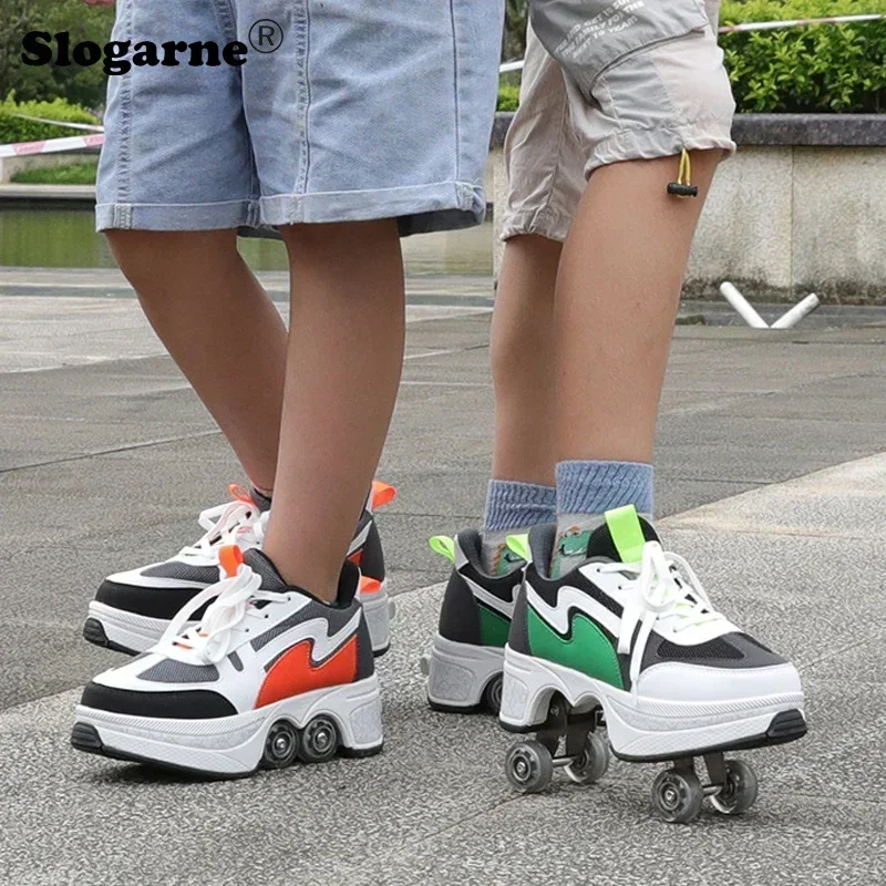 Men's Deformation Skate Shoes Boy Roller Skate 4 Wheels Parkour Sports Roller Shoes Kids Roller Skate Unisex Students Sneakers