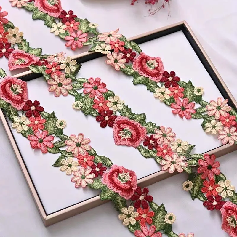 1 ياردة ملونة حساسة للذوبان في الماء الدانتيل والتطريز DIY بها بنفسك نمط العرقية للملابس طوق اكسسوارات المنزل الخياطة زين