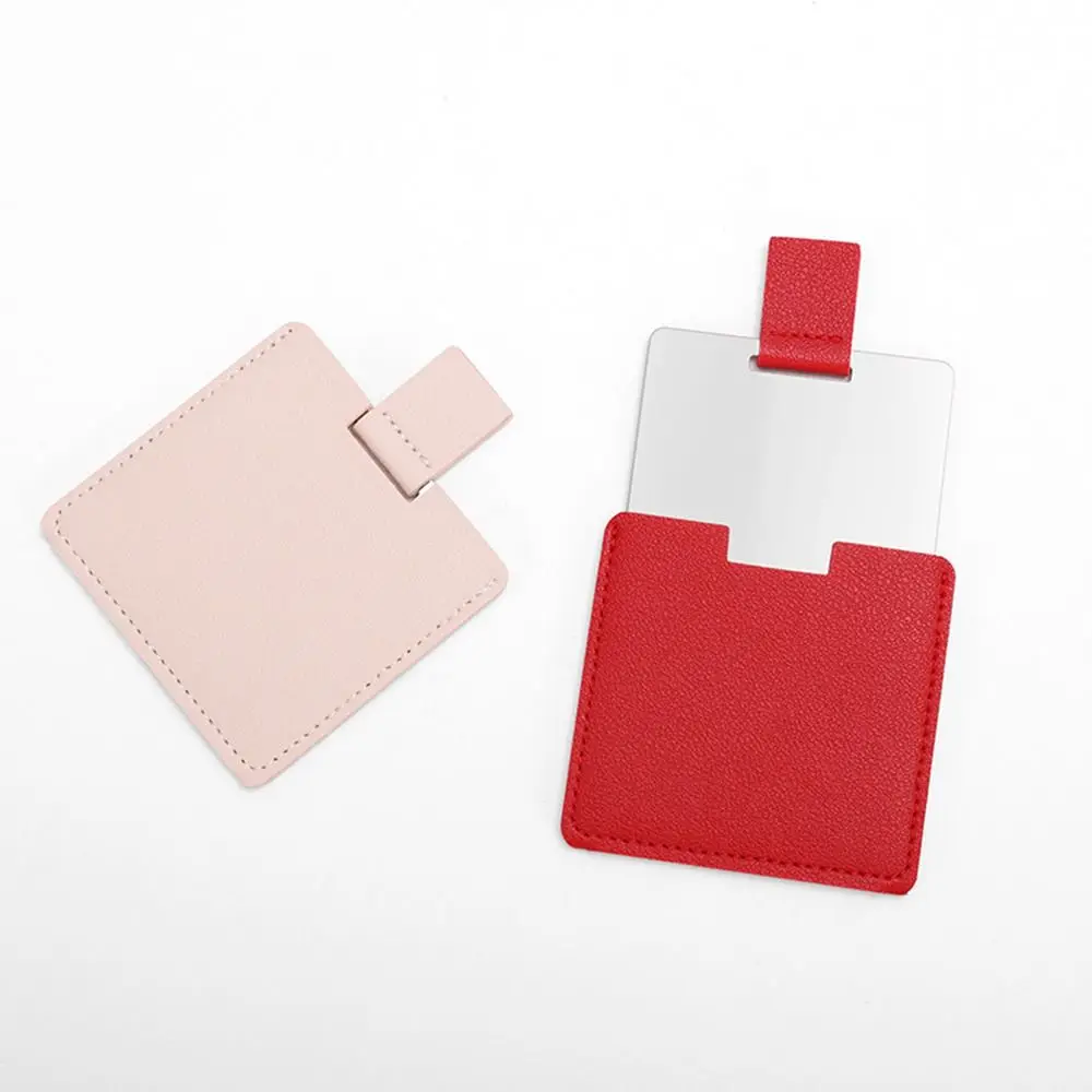 Keine gebrochene PU-Schutzhülle für Damen und Mädchen, Kosmetikspiegel, Edelstahlspiegel, Make-up-Spiegel, kompakter Taschenspiegel
