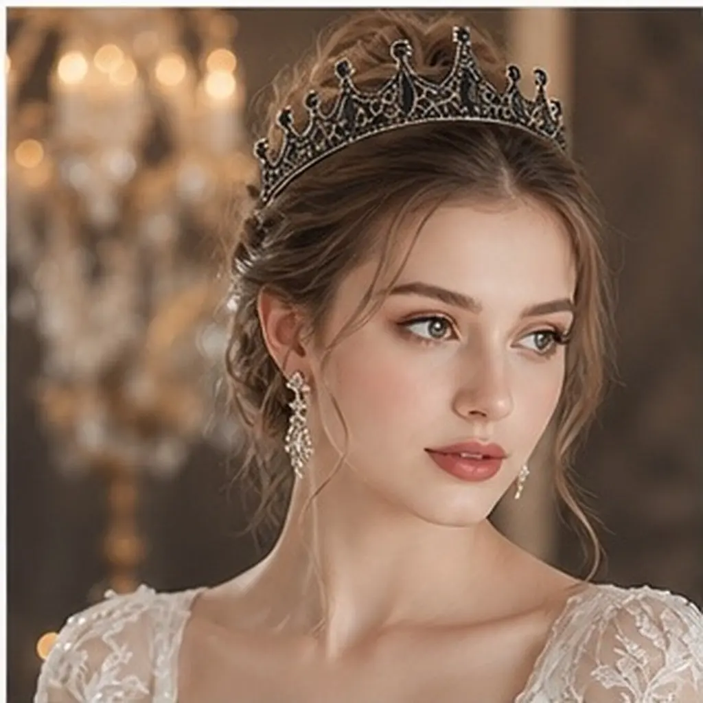 Baroque Crystal Tiara Crown for Women – Elegant Black Retro Hair Accessory for Bridal & Party Hairstyles
