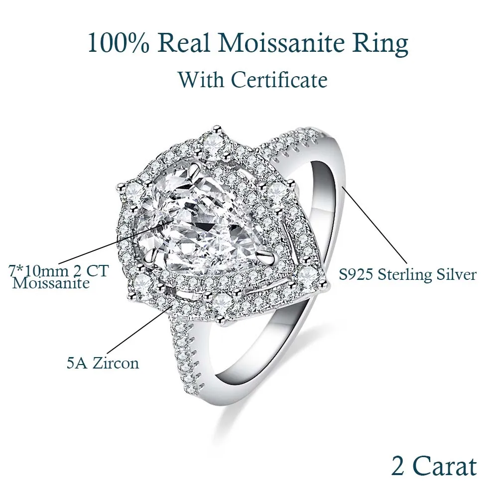 MUXIFC Luxury 2ct Moissanite Wedding Ring for Women 925 Sterling Silver Engagement Band D Color Lab Diamond Ring Certified Gift