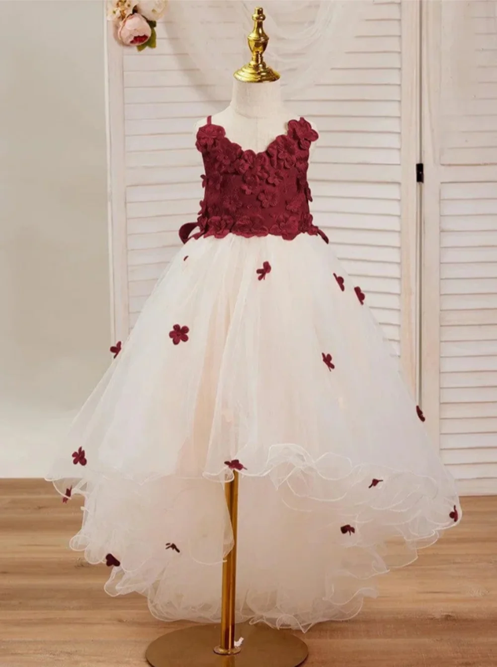 

Floral Pink Girl's Birthday Party Dresses Customized Strap Ruffle Flower Girl Dresses Princess Girl Pageant Gowns for Photoshoot