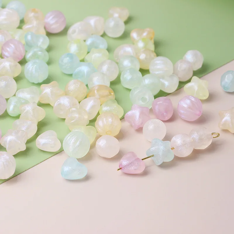30pcs Jelly Color Acrylic Spacer Beads Star Heart Round Shape Loose Beads For Jewelry Making DIY Bracelets Necklace Accessories