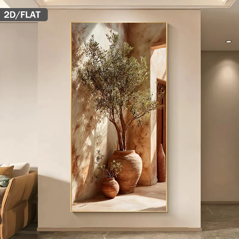 

2D/Flat Large Modern Mediterranean Olive Tree Wall Art, Frameless Neutral Panel Olive Branch Canvas Prints for Living Room Decor