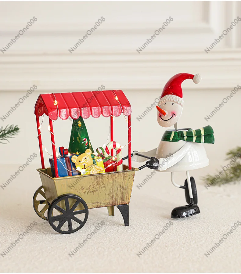 光るクリスマス錬鉄製の装飾品、ライト付きオーナメント、そり型カート、老人、エルク、子供用ギフトカート
