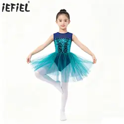 Kids Girs Sequins Gymnastics Artistic Skating Costume Ballet Lyrical Tutu Skirt Dress Classical Latin Dance Performance Costume