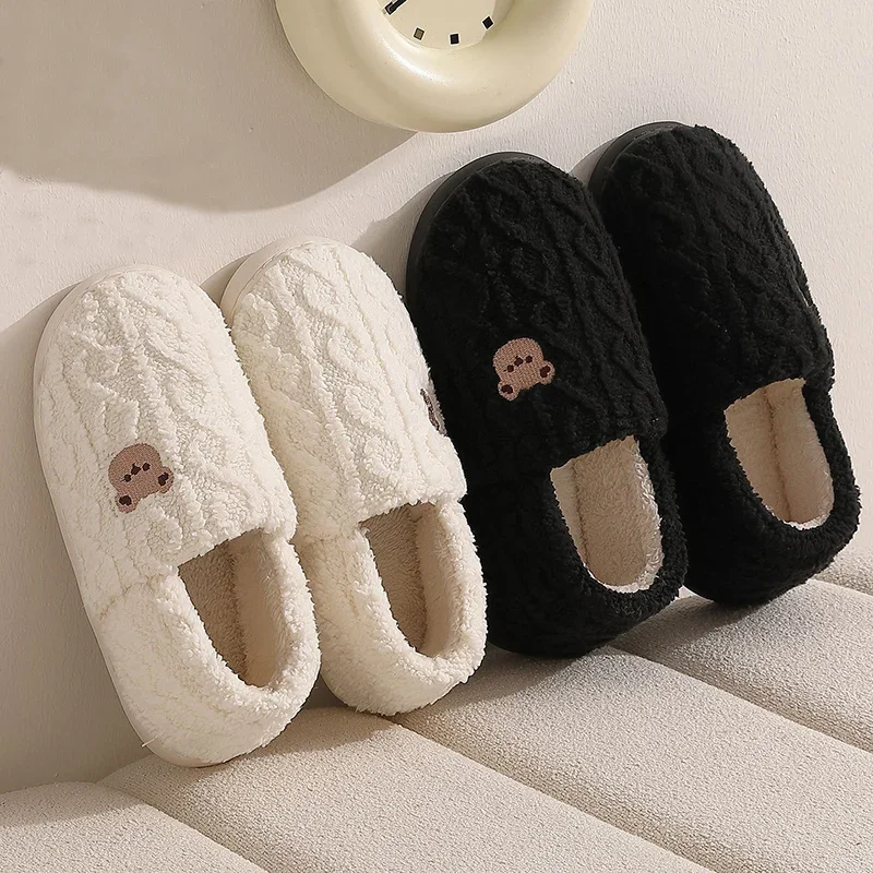 

Soft Sole Slippers For Women Winter Fashion Women Fur Slippers Fuzzy Plush Men Slippers Warm Furry Women Cotton Shoes