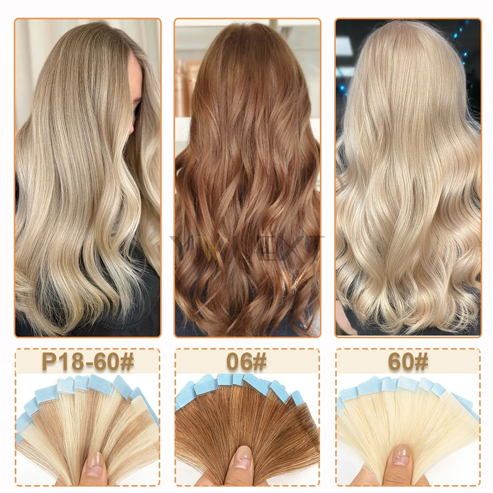 غير مرئية بولي Skin لحمة وصلات شعر طبيعية مستقيمة 12-22 بوصة آلة ريمي شريط لاصق سلس في الشعر البشري 10 قطعة/الحزمة #3