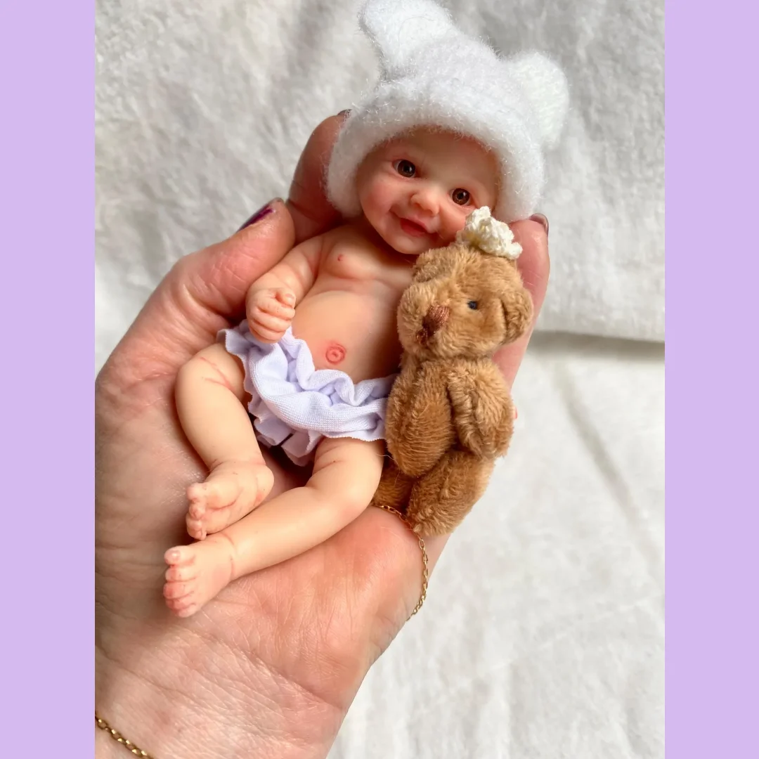 Kann den Mund öffnen, 15,2 cm, kuschelige Mini-Palmen-Silikon-Reborn-Mädchen- und Jungenpuppe, handgefertigte Vivienne Bebe-Reborn-Puppe als Geschenk für Kinder