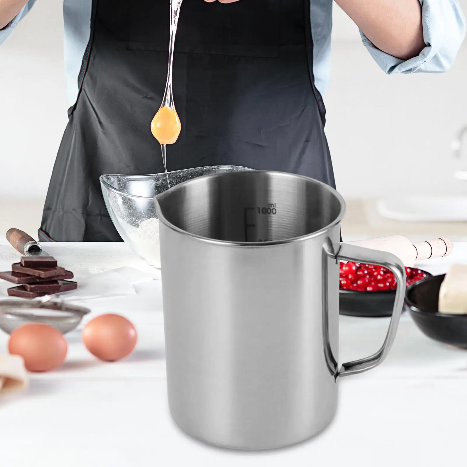 

Stainless Steel Measuring Cup,Kitchen Mixing Pitcher 34oz /1000ml Container Milk Frothing Pitcher for Latte Art Espresso
