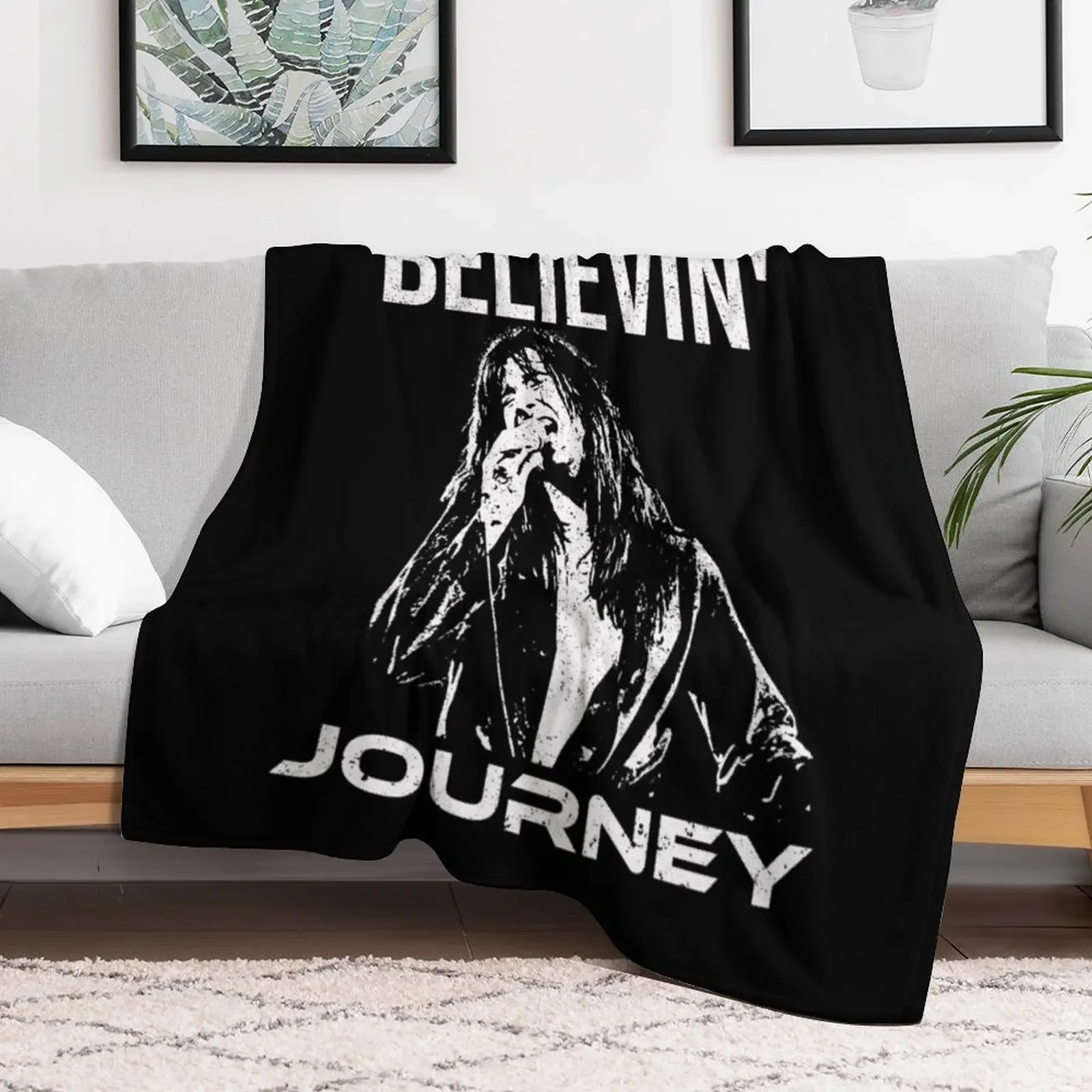 Steve Perry of Journey The Band Don't Stop Believin' Design 5 (with grunge/distressed texture) Throw Blanket Single Blankets