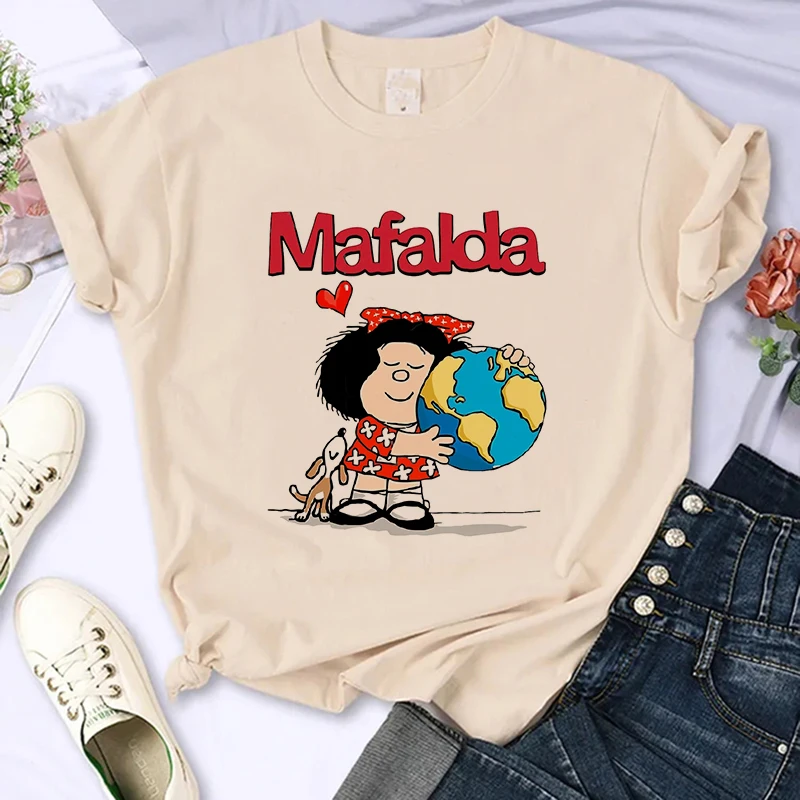 Cute Mafalda Print Y2k Shirt 90s Harajuku Tshirt donna uomo Funny Mange T Shirt Graphic Ulzzang T-Shirt Kwaii estetica Tees top