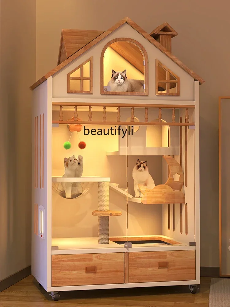 

Small Apartment Cat Villa Household Solid Wood Cat Room with Toilet Integrated without Covering an Area of Cat House Advanced