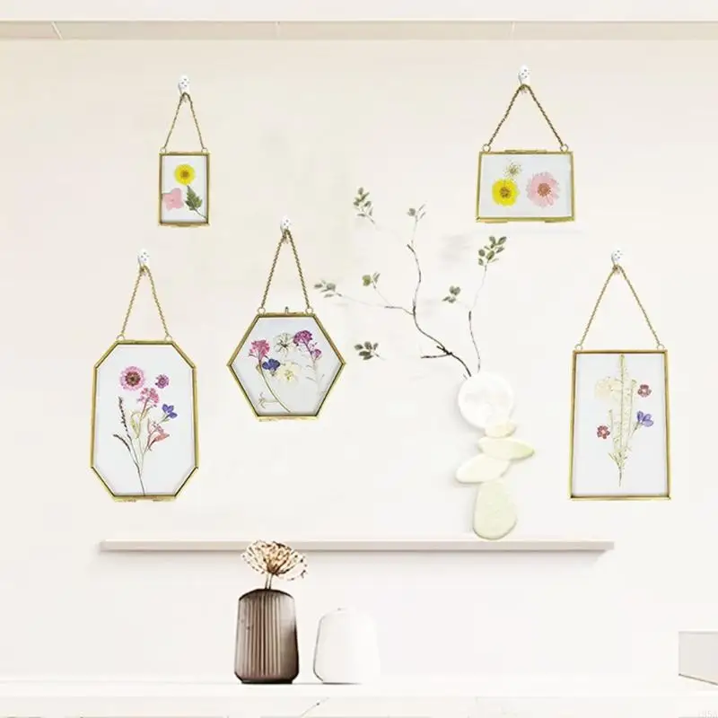 Double Glass Pressed Flower Frames Hanging Photo Picture Frame with Chain for Dried Flower Artwork Home Wall Decors 