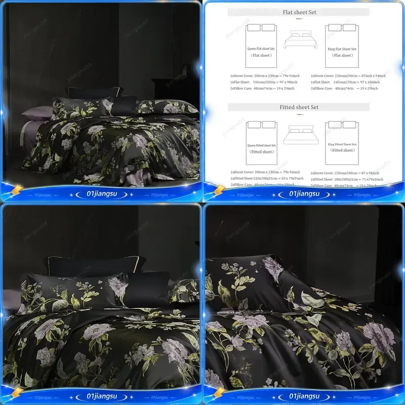 Luxury Egyptian Cotton Bedding Set Floral Jacquard Satin Brocade Duvet Cover 4 Piece Set Flat Fitted Sheet Pillowcases Home