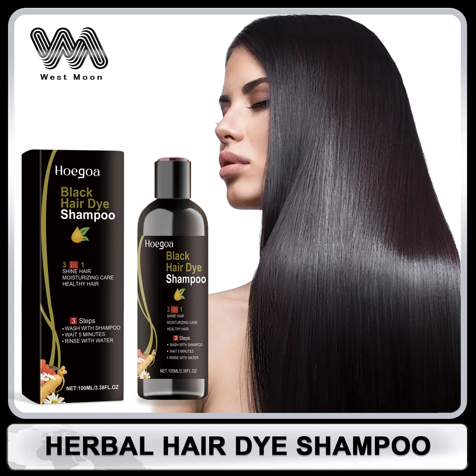 Herbal Hair Dye Shampoo for Hair Loss 3in1 Reduce Hair Breakage Anti Frizz Repair Damaged Root Nature Dark Coloring Hair Shampoo