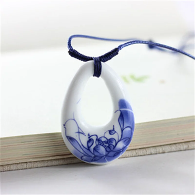 Handmade Vintage Ceramic Necklace Ethnic Style Chinese Jingdezhen Pendant Unique Women\'s Accessory  Collar Collares Jewelry