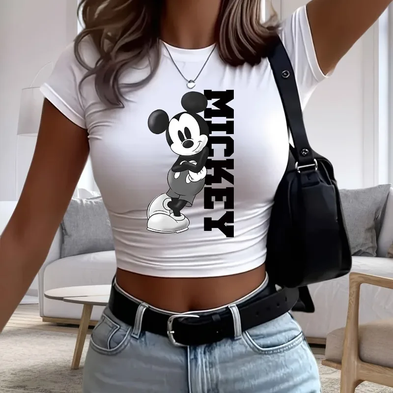 Disney Y2K da donna Classic Topolino Postura alla moda Stampata T-shirt corta attillata Nuovo cotone Casual Fashion Street Wear