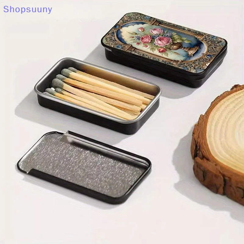 [SU]Black Gold Rose Heart-Shaped Retro Fire Wood Box Does Not Include Matches Supports Match/Coin/Accessory Storage[SU]