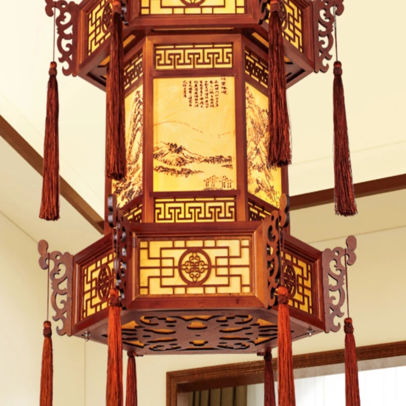 Chinese style antique palace lanterns, lanterns, classical hexagonal solid wood chandeliers, tea houses, restaurants