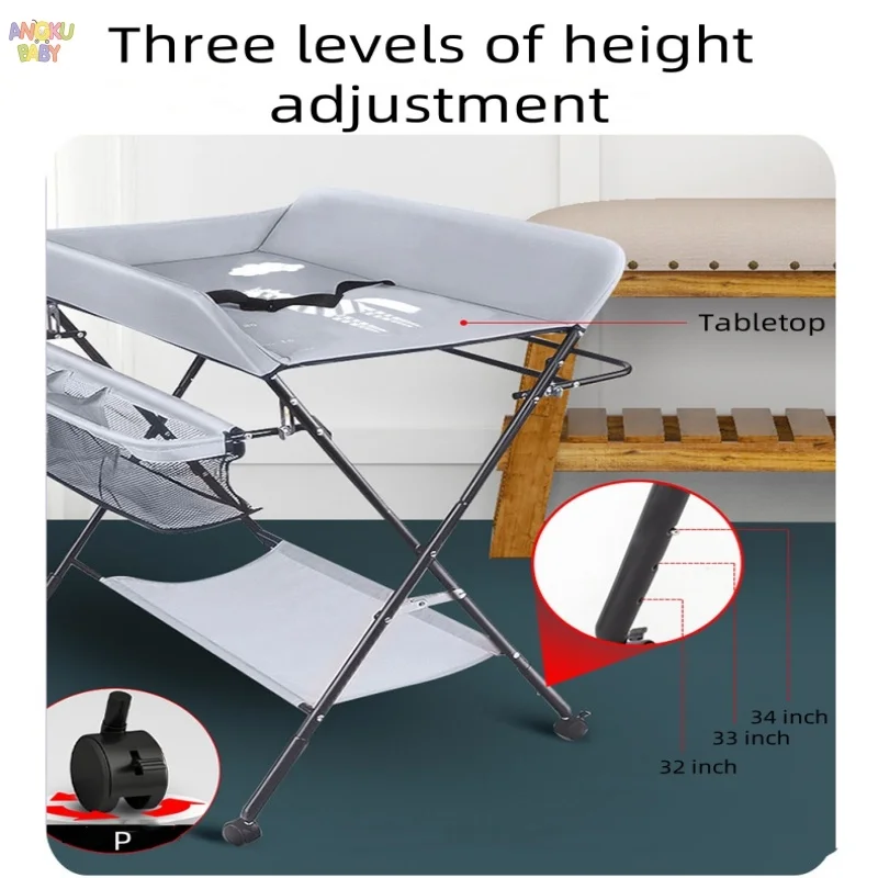 Picture 5: AnGku Multifunctional Baby Changing Table Foldable Diaper Changing Table Adjustable Height for Baby Care Table Baby Accessories