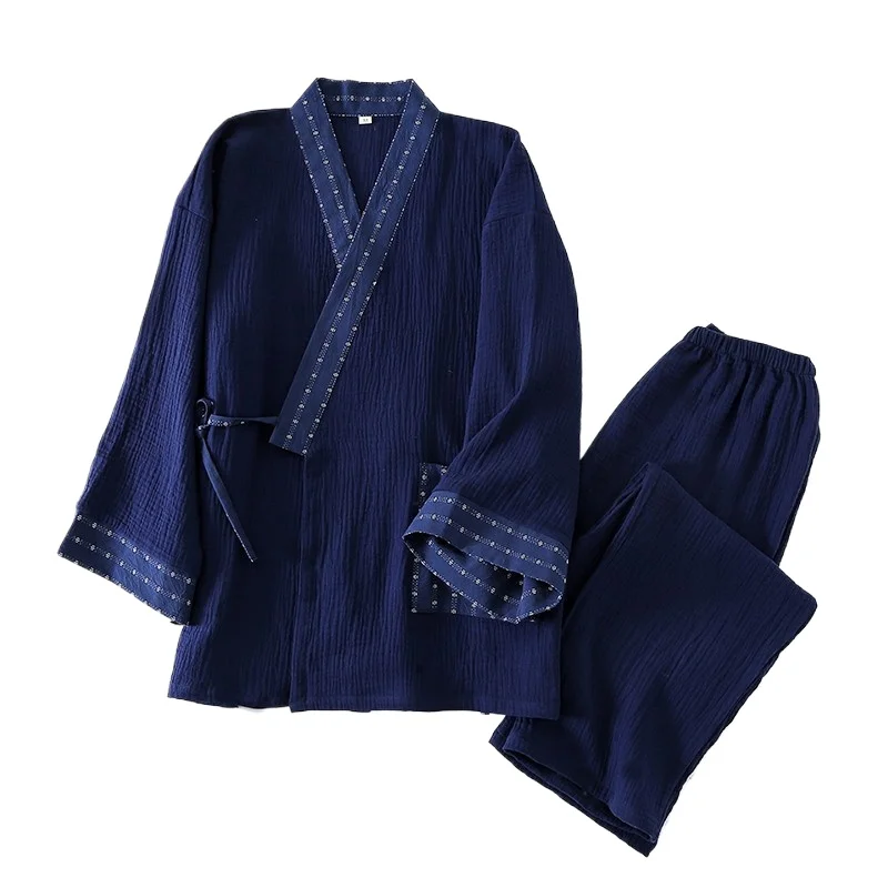 KIDWHXR Pajama Sets Men Japanese Printed Lace Up Top Elastic Waist Pant Man 2-piece Suit Casual Comfortable Home Sleepwear