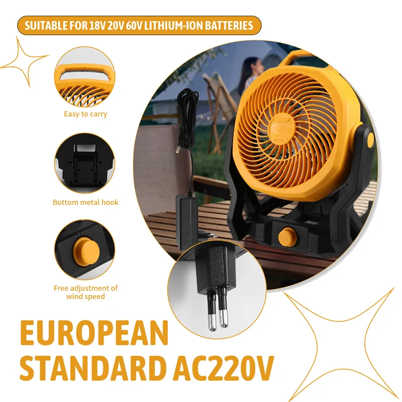 

Portable Desktop Floor Fan Powered By For DCB200 18V 20V Lithium Battery Camping Fan EU Plug