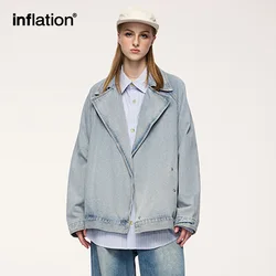 INFLATION Distressed Denim Suit Jacket Unisex Fashionable Loose Fit Casual American Vintage Unisex Outerwear Men