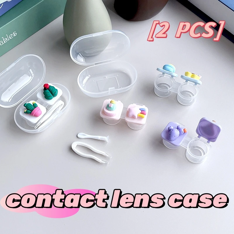 2pcs Contact lens case Mini compact clamshell contact lens case Storage companion box Double box