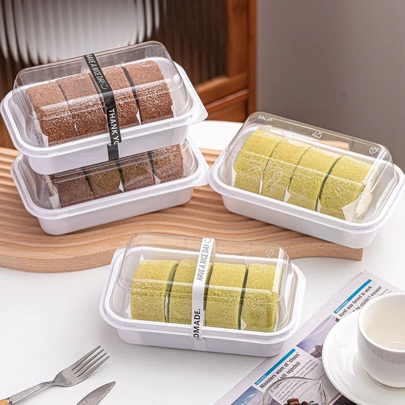 

20pcs Plastic Rectangle White Transparent Packing Box Cake Egg Roll Boards Base Disposable Dessert With Lid Birthday Light Tools