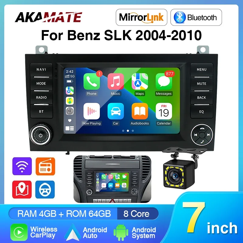 Car Radio for Benz SLK 2004-2010 Multimedia Player CarPlay Android Auto IPS Screen GPS Bluetooth WIFI FM RDS 7inch IPS Display