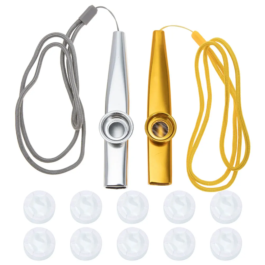 

1 Set Metal Kazoo Aluminum Alloy Musical Instrument Easy Learning Lanyard Long Lasting Bright Colors Replacement Membranes