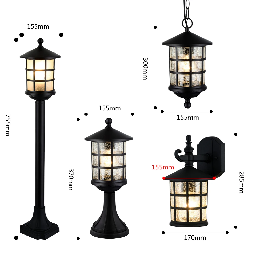 Outdoor Pillar Light Porch Wall Lamps Retro Standing Vintage Chandelier Led Lighting for House Gate Patio Aisle Exterior Sconce