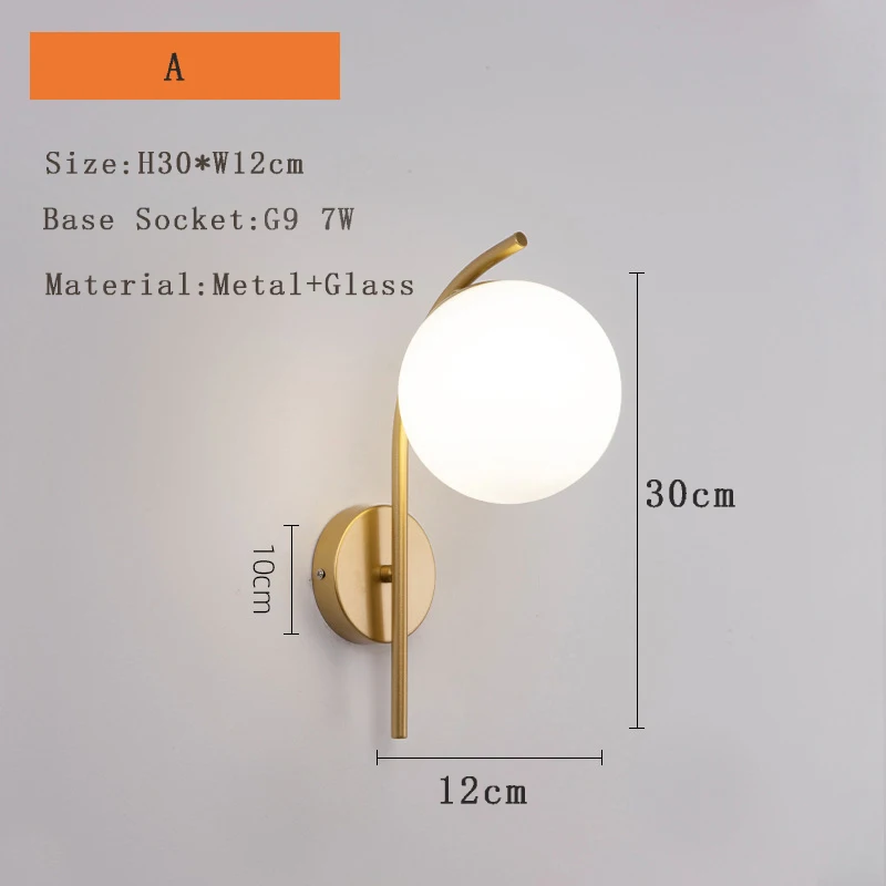 Minimalist LED Glass Ball Wall Lamp for Bedroom Indoor Wall Lighting Fixtures with G9 7W Light Bulb for Bathroom Wall Sconce