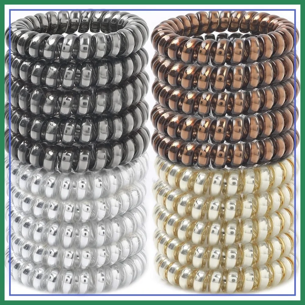 

Spiral Hair Ties 20 Pieces No Crease Coil Elastics - Traceless Phone Cord Ponytail Holders, Spiral Bracelets