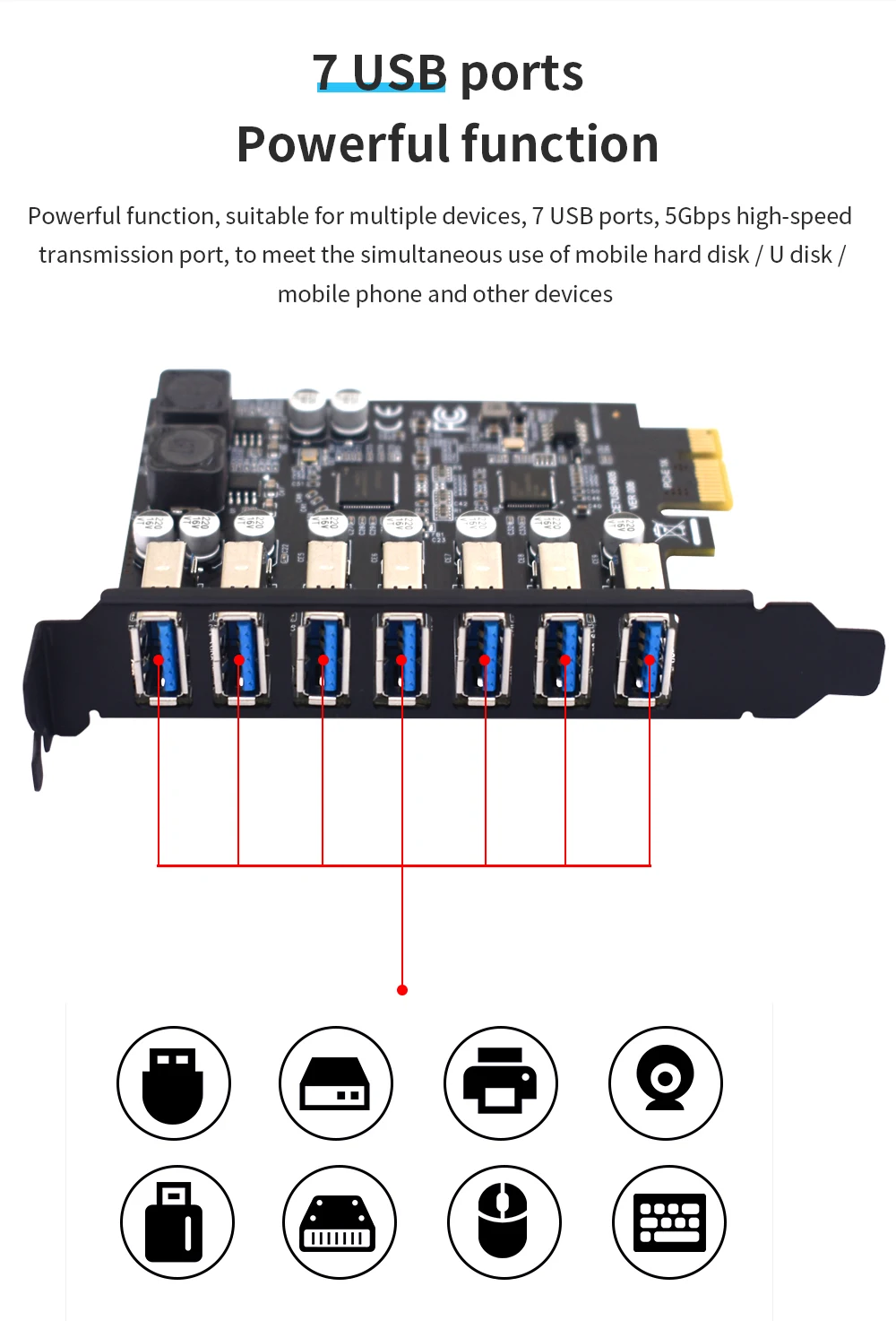 محول USB 3.0 PCI Express، بطاقة توسيع USB 3 منافذ، USB3، PCIe، محول وحدة تحكم PCI-e X1 لسطح المكتب
