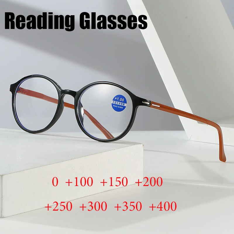 

10Pairs Round Reading Glasses Women Ellipse Frame Mens Glasses Blue Light Glasses HD Presbyopia EyeGlasses +0.5 To +4.0