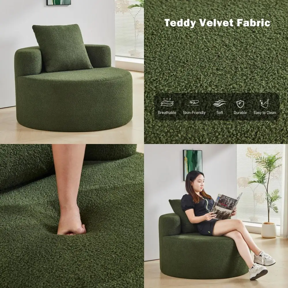 كرسي مريح لغرفة المعيشة مع وسادة من قماش تيدي وتصميم دائري