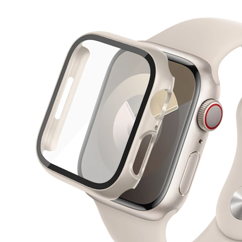 Glass+Cover For Apple Watch case 44mm 40mm 45mm 41mm 42mm 38mm iWatch 8 3 7 SE Screen Protector Apple watch series 9 Accessories