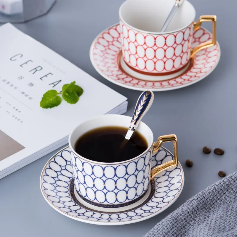 British Style Luxury Moroccan Coffee Cup Saucer Spoon Set Ceramic Mug Porcelain Simple Tea Cup Sets Kitchen Drinkware