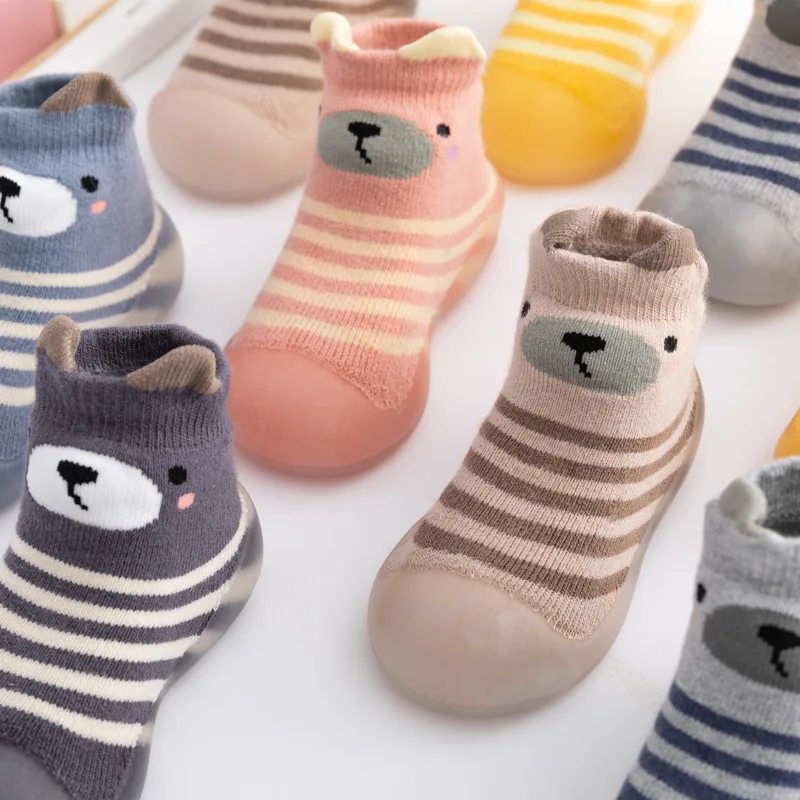 ‌Baby Girls Autumn Non-Slip Socks Soft Sole Learning Walk Cute Dog Fleece Lined Toddler Booties Anti-Skid Floor Socks