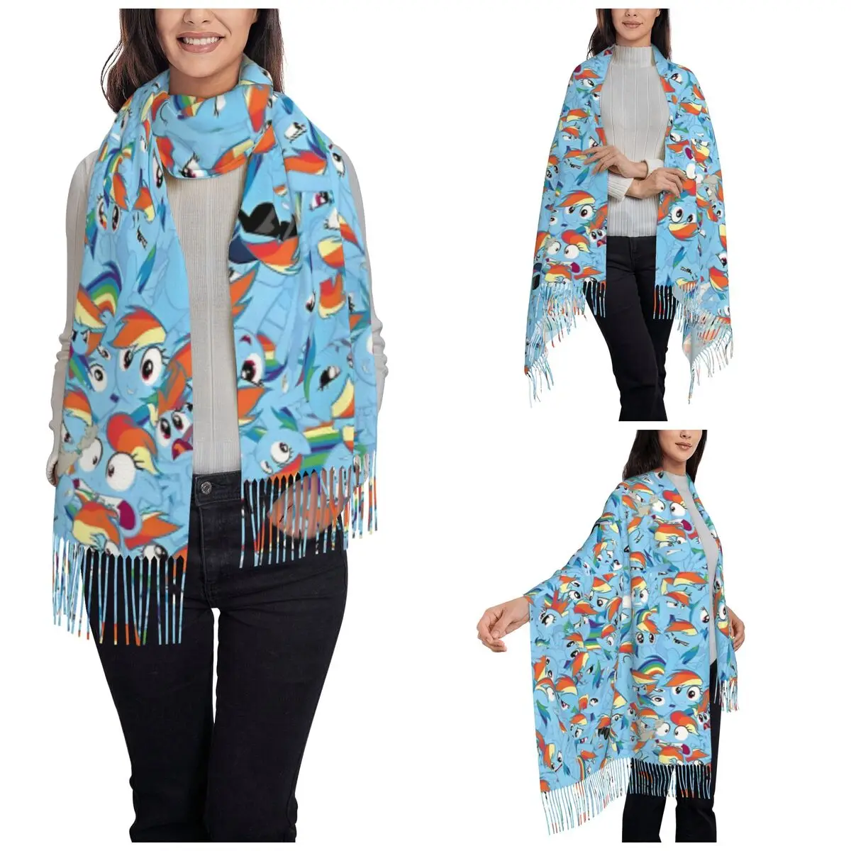 My Little Pony Rainbow Dash Mess Scarf for Women Winter Fall Cashmere Shawls and Wrap Long Large Shawl Scarf Ladies